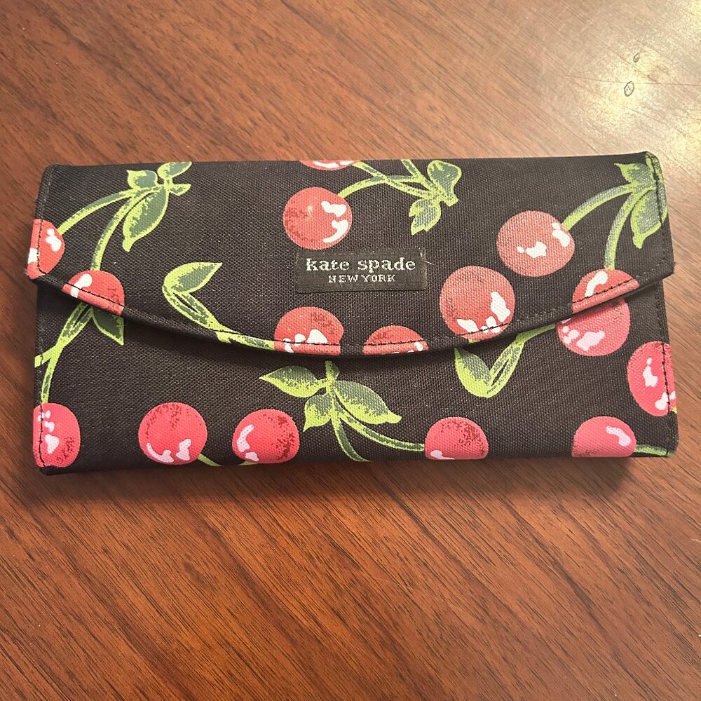 Kate Spade Cherry Wallet Black full size wallet with checkbook holder